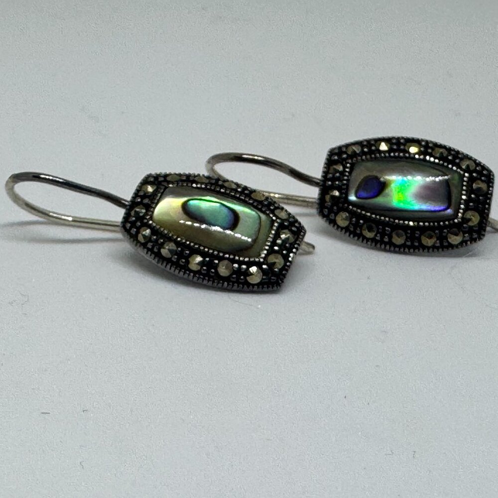 Vintage Abalone and Marcasite Sterling Silver drop earrings made in Thailand